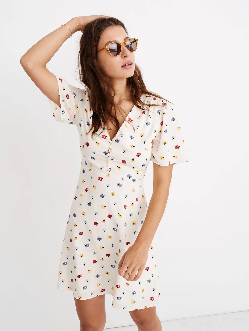 Madewell Orchard Flutter-Sleeve Dress in Confetti Flora Size 2 -Vintage inspired